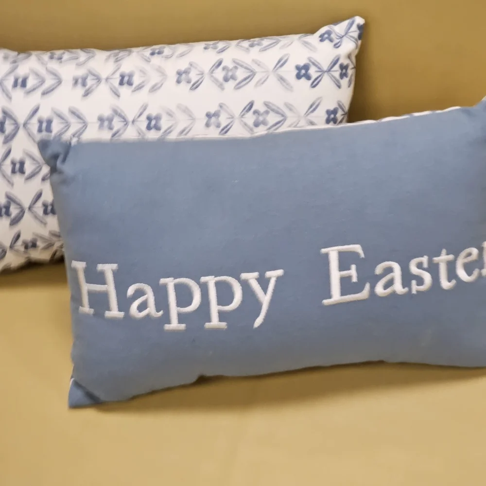 Two Happy Easter Blue Accent Pillows 15